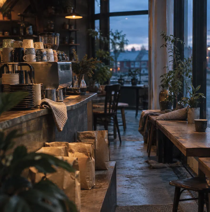 Illustration of cafés equipment and workspace